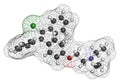 Clomifene (clomiphene) ovulation inducing drug molecule. The E-isomer (enclomifene) isomer is shown