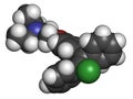 Clomifene (clomiphene) ovulation inducing drug molecule. The E-isomer (enclomifene) isomer is shown