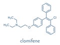 Clomifene clomiphene ovulation inducing drug molecule. The E-isomer enclomifene isomer is shown. Skeletal formula.