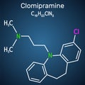 Clomipramine molecule. It is tricyclic antidepressant used in the treatment of depression, schizophrenia, TouretteÃ¢â¬â¢s disorder.