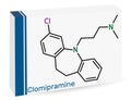 Clomipramine molecule. It is tricyclic antidepressant used in the treatment of depression, schizophrenia, TouretteÃ¢â¬â¢s disorder.