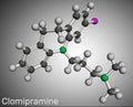 Clomipramine molecule. It is used in the treatment of depression, schizophrenia, Tourette`s disorder. Molecular model. 3D