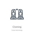 Cloning icon. Thin linear cloning outline icon isolated on white background from future technology collection. Line vector cloning Royalty Free Stock Photo