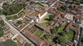 Close aerial view to the center of historic town Villa de Leyva with Church of El Carmen, Colombia