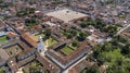 Close aerial view to the center of historic town Villa de Leyva with Church of El Carmen, Colombia