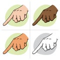 Close body part, hand pointing, pointing and or squeezing something, ethnicity