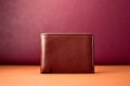 A close brown leather wallet on background with copy space