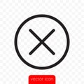 Close button. Vector close icon line X cross in circle