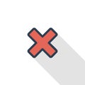Close, cancel, clear thin line flat color icon. Linear vector symbol. Colorful long shadow design.