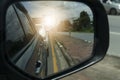 Close beside car form mirror view with other cars. Royalty Free Stock Photo
