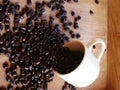 Concept Coffee cup background, organic coffee seed