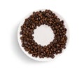 Coffee mug with coffee beans on background Royalty Free Stock Photo