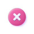 Close, delete button. Cross symbol. 3d vector icon.