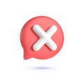 Close, delete button. 3d button on white backdrop. Cross symbol. 3d vector icon. Cartoon minimal style. 3d vector render