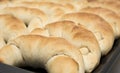 Close detail of fresh baked homemade bread horns