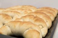 Close detail of fresh baked homemade bread horns