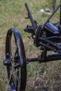 Close details of ancient old iron plow for black oxen