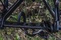 Close details of ancient old iron plow for black oxen