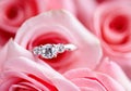 Close Diamond ring on pale pink roses Royalty Free Stock Photo