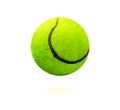 The close distance of the yellow tennis ball is pretty clear. Single ball isolated on a white background that can be easily used t