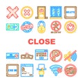 close door store board icons set vector