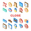 close door store board icons set vector