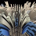 close encounter with the futuristic silver and blue the city in 3D