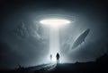 Close encounter of the third kind with a UFO flying saucer spaceship from outer space creating an alien abduction sighting Royalty Free Stock Photo