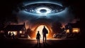 Close encounter of the third kind with a UFO flying saucer spaceship from outer space creating an alien abduction sighting