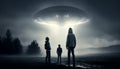 Close encounter of the third kind with a UFO flying saucer spaceship from outer space creating an alien abduction sighting Royalty Free Stock Photo