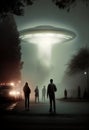 Close encounter of the third kind with a UFO flying saucer spaceship from outer space creating an alien abduction sighting Royalty Free Stock Photo