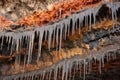 close focus on lava cave stalactites