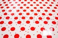 close focus of modern red on white polka dot ceramic tile