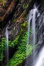 Close focus on smooth flowing water from high rock waterfall Royalty Free Stock Photo