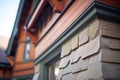 close focus on textured stonework of tudor gable wall