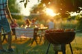 Close friends hanging out together bbq party backyard spring summer food preparation tasty dinner grilled meat