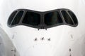 Close front outside view of a white big jet plane Royalty Free Stock Photo