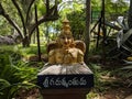 Close front view of Garuda statue in Natural rock garden in Tirumala