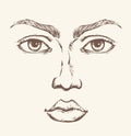 Woman face. Vector drawing icon Royalty Free Stock Photo