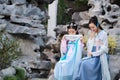 Close girlfriends bestie in Chinese traditional ancient costume Royalty Free Stock Photo