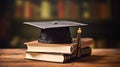 close graduation cap on table Royalty Free Stock Photo