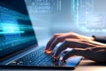 Close hand view and keyboard and digital coding