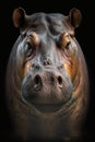 Close Hippo portrait on dark background, Generative AI