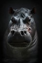 Close Hippo portrait on dark background, Generative AI