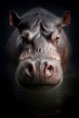 Close Hippo portrait on dark background, Generative AI