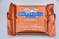 Close image of a single ghirardelli chocolate square Fudge Caramel