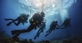 A Close-Knit Group of Friends Enjoying the Serene Beauty of Scuba Diving Undersea