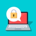Close lock on a laptop background. Concept of the security of personal information and data. Password protected. Flat Royalty Free Stock Photo
