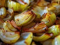 A close look at a bunch of sauteed onions plated elegantly, showcasing their golden brown color and caramelized texture Royalty Free Stock Photo
