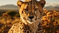 Close Look of Cheetah in Savanna Plains Selective Focus Background Royalty Free Stock Photo